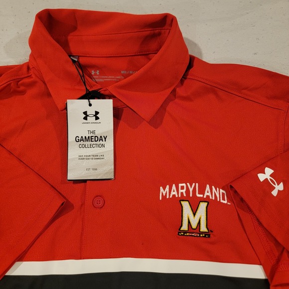 Maryland Terrapins Under Armour Red Golf Polo Shirt Men's Medium Football - Picture 1 of 4
